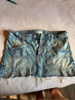 We The Free Light Blue Button-Front Denim Skirt